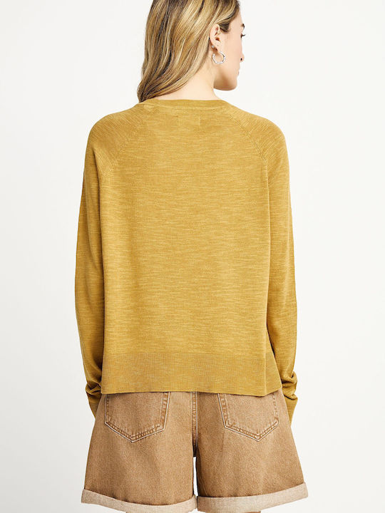 Women's Long Sleeve Cotton Sweater Yellow