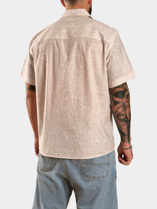 Short Sleeve Cotton Shirt Light Beige