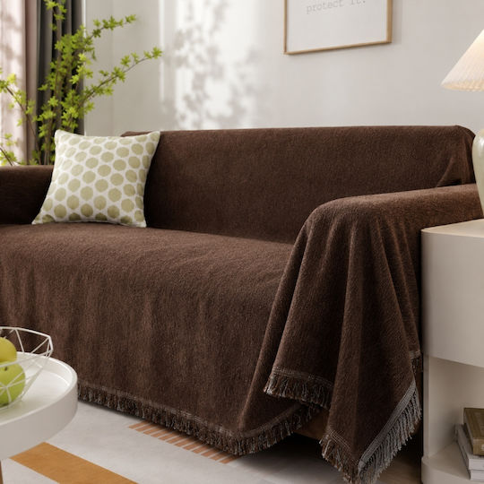 My Home Luxury Viersitzer-Sofa Überwurf P180xM320cm Dunkelbraun