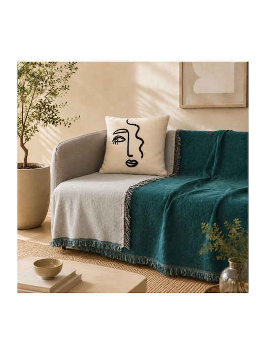 My Home Luxury Armchair Throw Jacquard 180x180cm Petrol