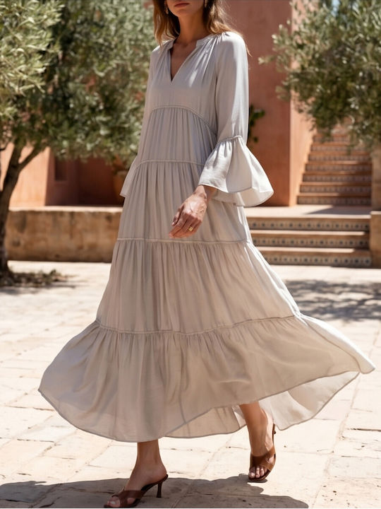 Summer Midi Dress with Ruffles Grey