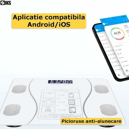 Smart Ζυγαριά 180kg με Bluetooth Λευκή