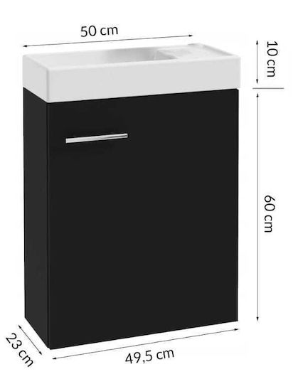 Deftrans Πάγκος με Νιπτήρα Μ50xΒ23xΥ70cm Black