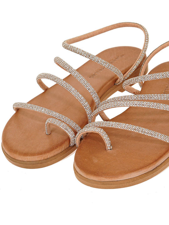 Leder Flache Sandalen für Damen Beige