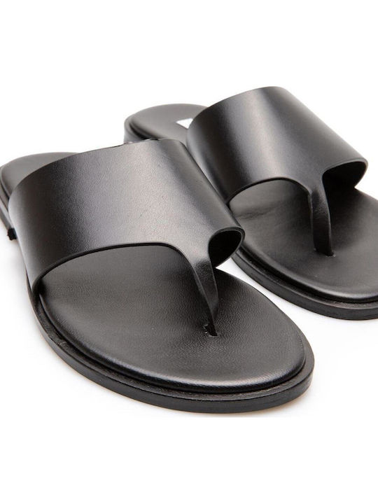 Leather Women's Flat Sandals Black