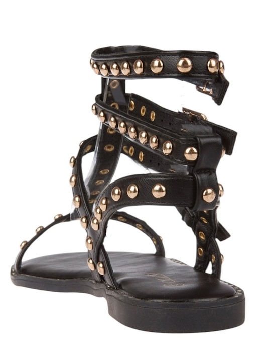 Damen Flache Schwarze Sandalen