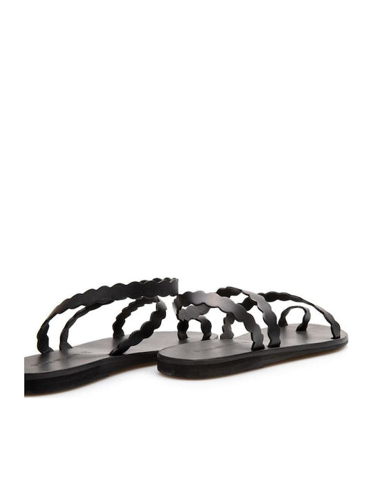 Leather Women's Flat Sandals Black