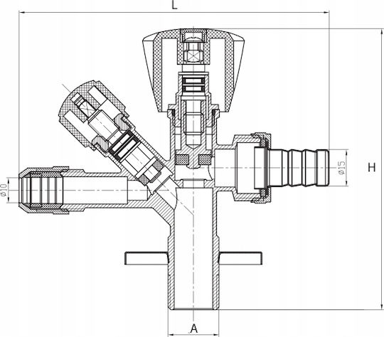 Combined Valve 1/2 X 3/4 X 3/8 Angled Mini