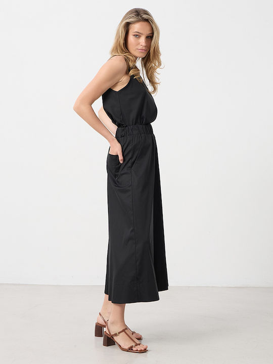 Women's Zip Culottes with Rubber Band in Loose Fit Black
