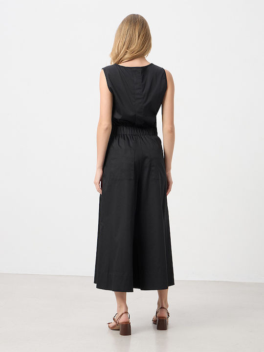 Women's Zip Culottes with Rubber Band in Loose Fit Black