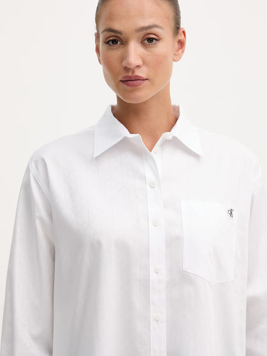 Long Sleeve Women's Denim Shirt White