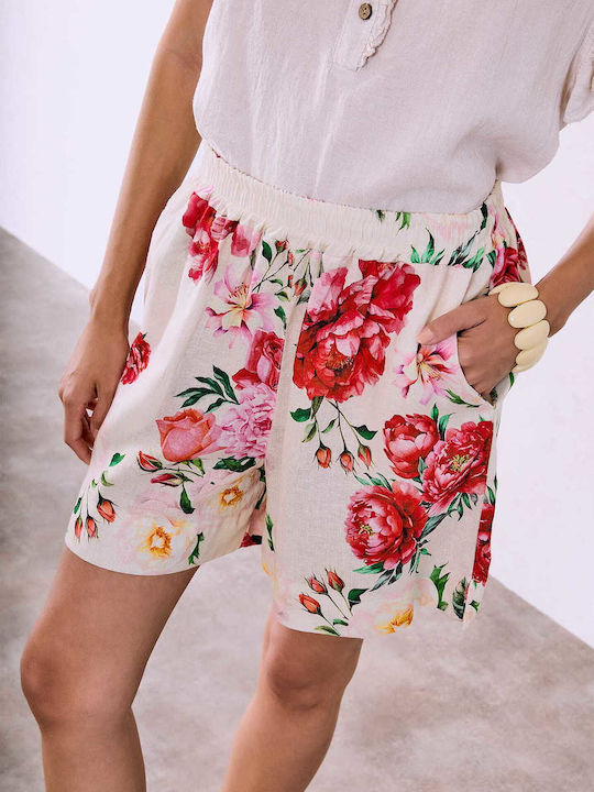 Celestino Women's Floral Cotton Beige Shorts