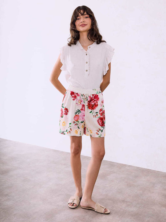 Celestino Women's Floral Cotton Beige Shorts