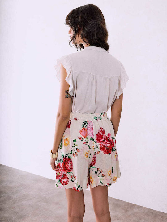 Celestino Women's Floral Cotton Beige Shorts