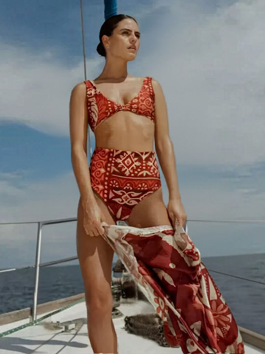Set Bikini 3 Τεμαχίων Ψηλόμεσο Πορτοκαλί