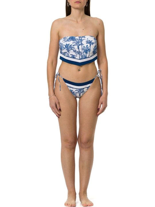 Strapless Bikini Top White- Blue