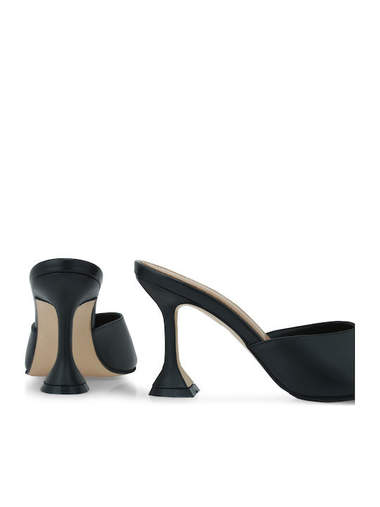 Leather Mules with High Heel in Black Colour