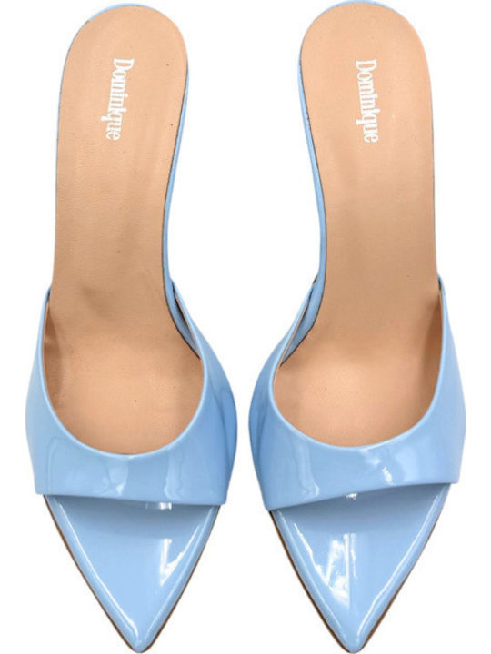 Mules From Patent Leather With Thin High Heel In Light Blue Colour