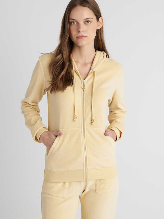 Women's Velvet Hoodie Sweatshirt Cardigan White