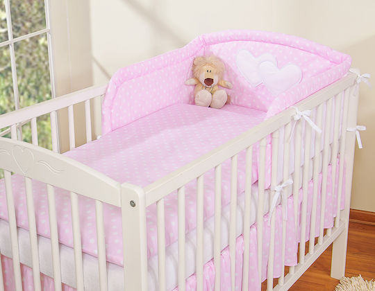 Bobono Gitterbettumrandungen Standard Innere Weiß Polka Dot Herzen Auf Pink OCHR-herzen-553
