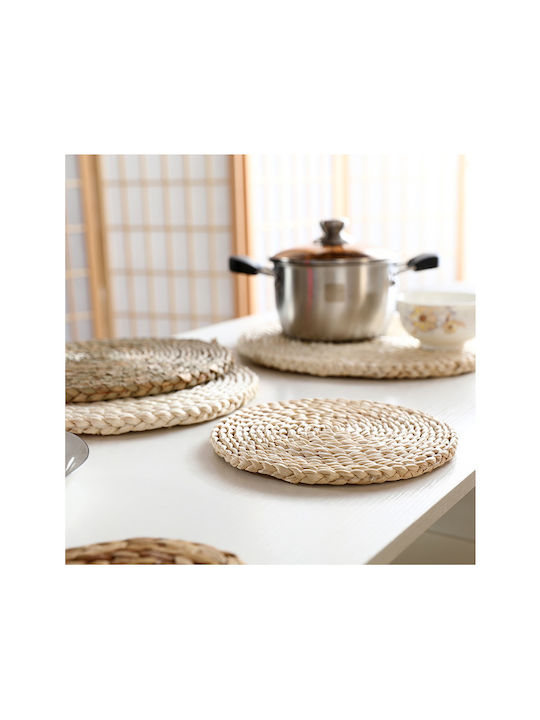 Lalos Round Fabric Placemats Beige 35cm 2 Pieces