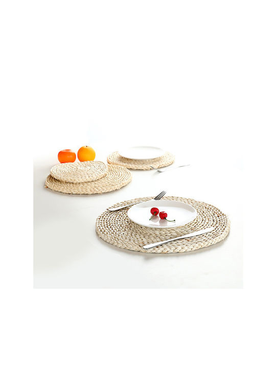 Lalos Round Fabric Placemats Beige 35cm 2 Pieces
