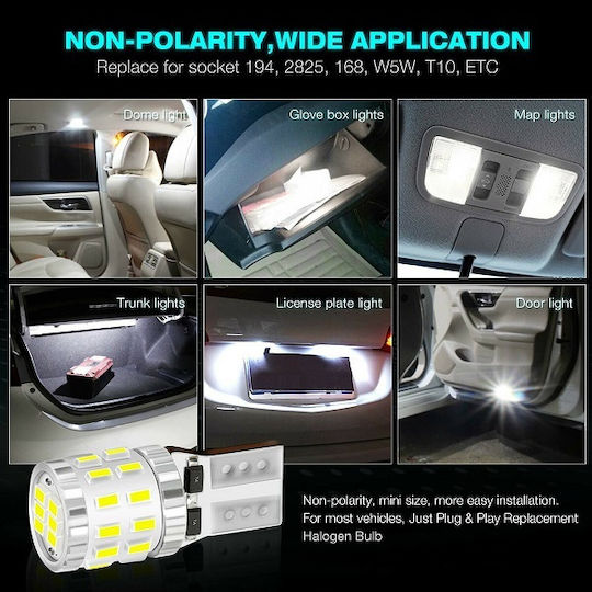 NovSight Крушки за автомобил T10 Canbus LED 6500K Хладно бяло 12-24V 12V 24V 3W 2 броя