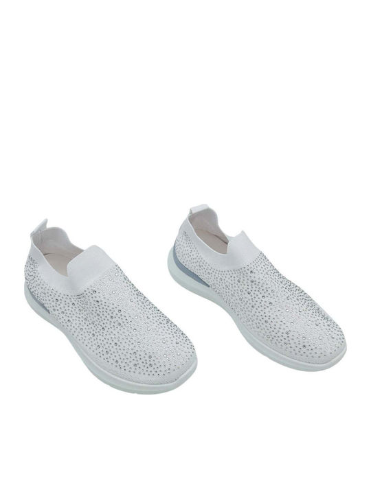 Γυναικεία Slip-On από Συνθετικό Δέρμα Λευκά