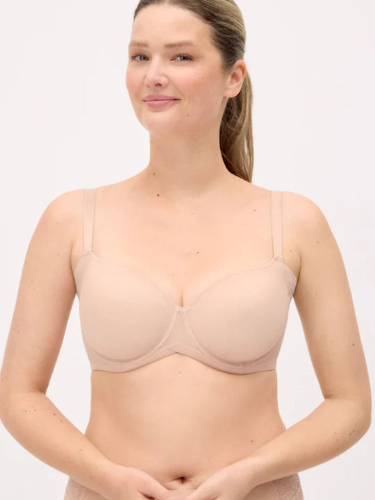 Beige Bra with Light Padding and Underwire