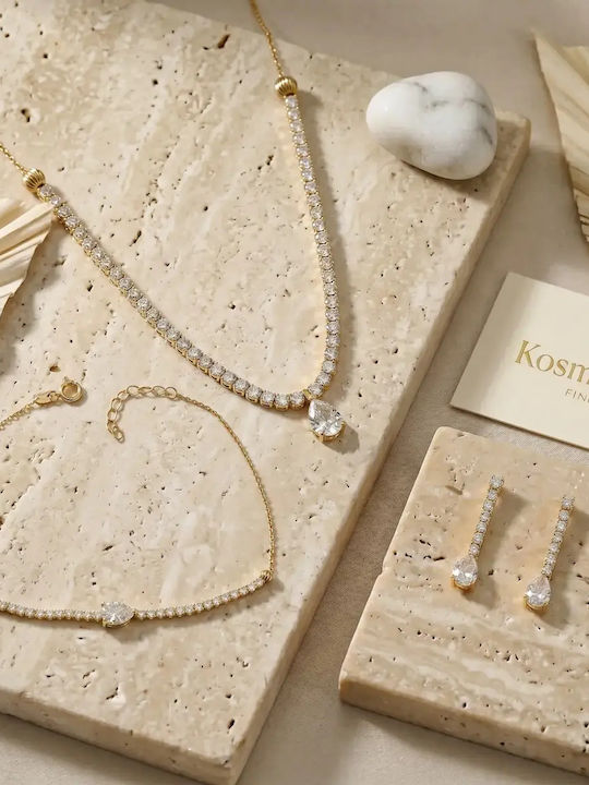 Set with Necklace Earrings & Bracelet from 14K Gold with Stones