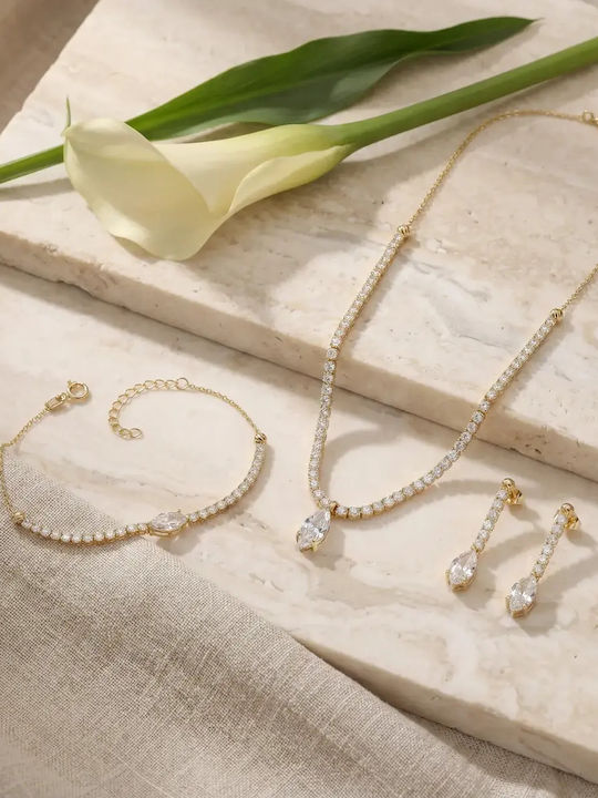 Set with Necklace Earrings & Bracelet from 14K Gold with Stones