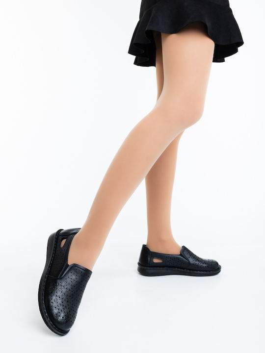 Leder Damen Mokassins in Schwarz Farbe