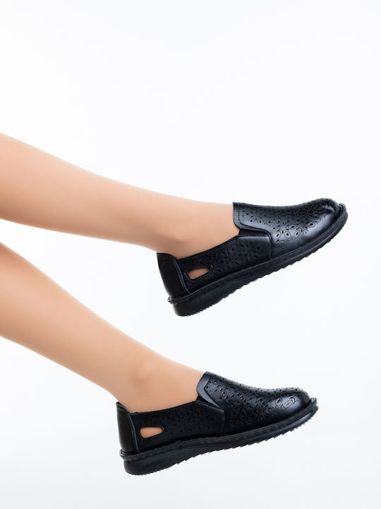 Leder Damen Mokassins in Schwarz Farbe