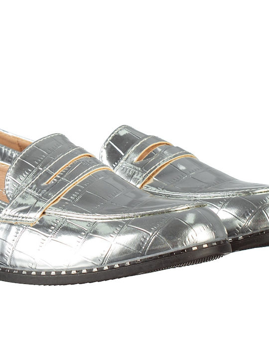 Loafers Dama Din Piele În Culoare Argintie