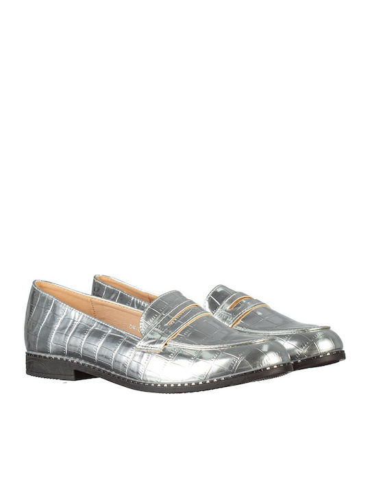 Loafers Dama Din Piele În Culoare Argintie