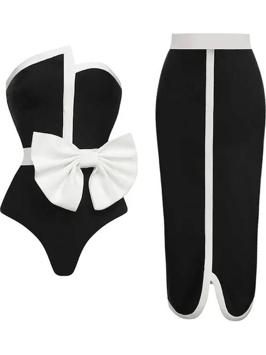 Costum De Baie Întreg Negru Fără Bretele
