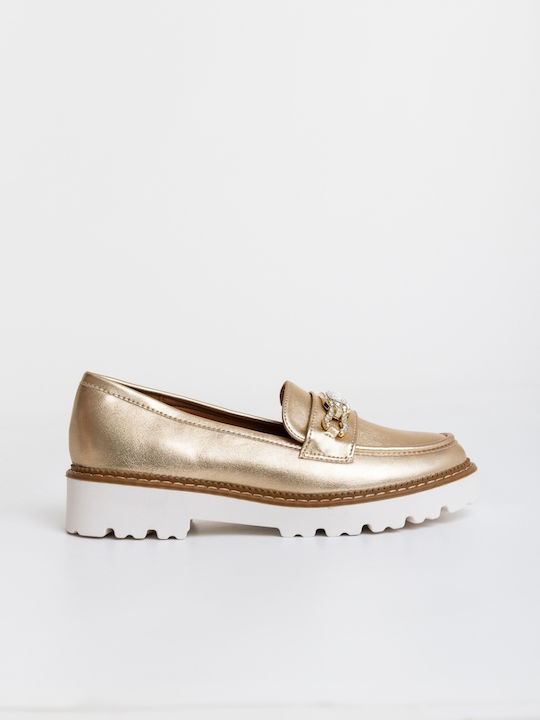 Loafers Dama Din Piele În Culoare Aurie