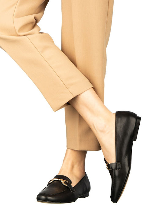 Δερμάτινα Γυναικεία Loafers σε Μαύρο Χρώμα
