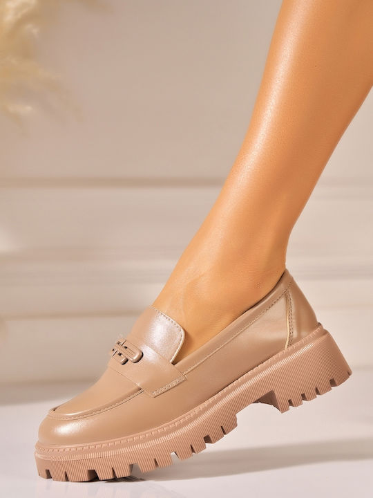 Loafers Din Piele Mocasini Dama În Culoarea Khaki