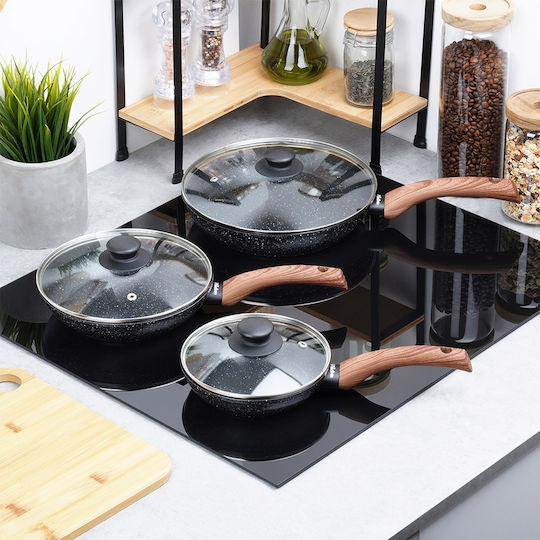 Vilde Σετ Τηγάνια από Αλουμίνιο Black&Wood με Αντικολλητική Επίστρωση 3 Σκευών