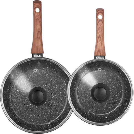 Vilde Vilde Pfannen-Set aus Aluminium Black&Wood mit Antihaftbeschichtung 2 Töpfe