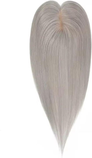 Damen Topper Toupé Kopfhaut Menschliche Haare Graues Helles Silber 35cm