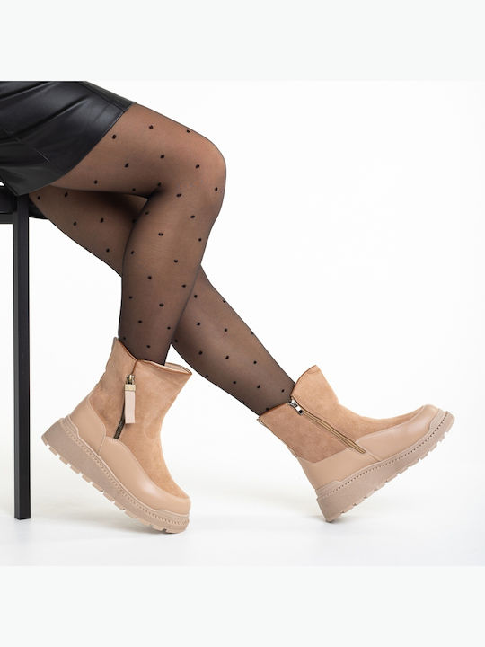 Leather Women's Ankle Boots with Fur Pink