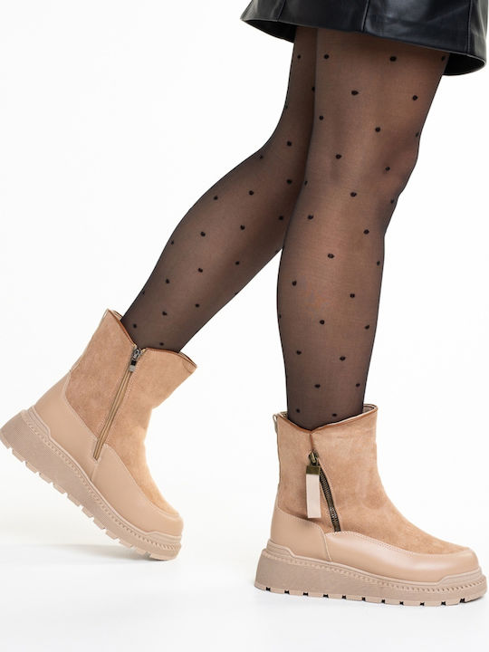 Leather Women's Ankle Boots with Fur Pink
