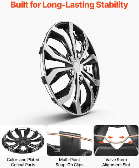 Vevor Σετ Τάσια Αυτοκινήτου 15" με Σήμα Hyundai 4τμχ Ασημί