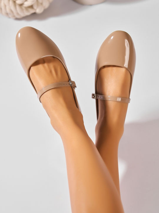 Pantofi Balerini Pentru Femei Din Lac Kaki