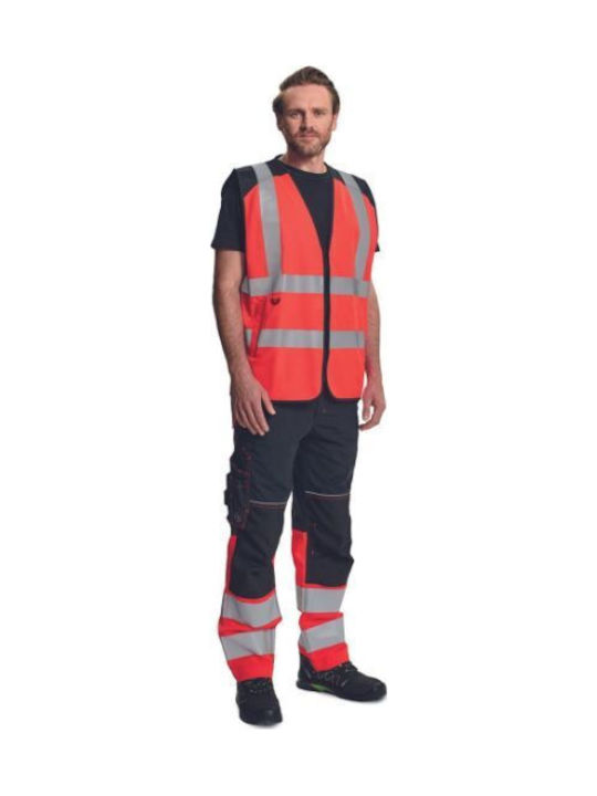 Cerva Vestă de Lucru pentru Bărbați cu Benzi Reflectorizante Roșie Cerva Vestă de Lucru pentru Bărbați cu Benzi Reflectorizante Roșie