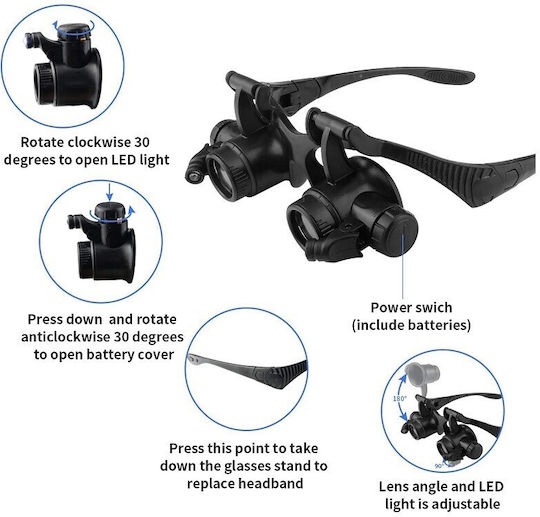 Ochelari Cu Lupă De Cap Zoom Iluminare Cu LED Cadru Reglabil