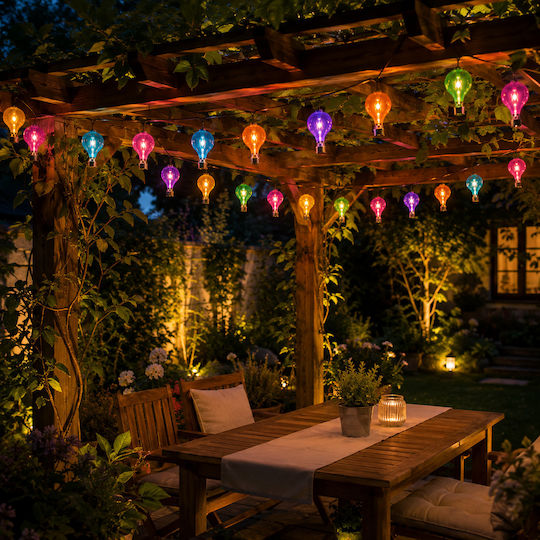 Solar Garland Led Multicolor Hot Air Balloons & Warm Lighting 3.8m