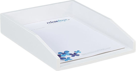 Relaxdays Suport Documente Alb 6.5x33.5x25 Cm Bambus Stivuibil